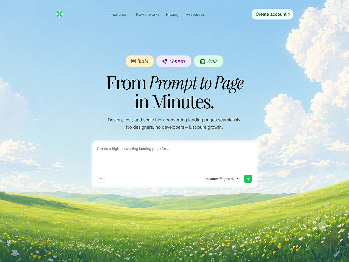🌱 Meadow Engine — AI Page Builder Landing Page