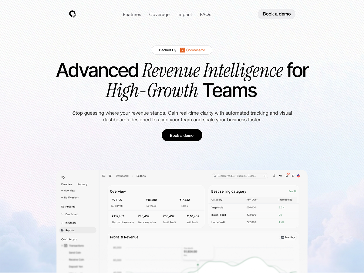 📈 Revenue Intelligence — SaaS Landing Page & Dashboard (Framer)