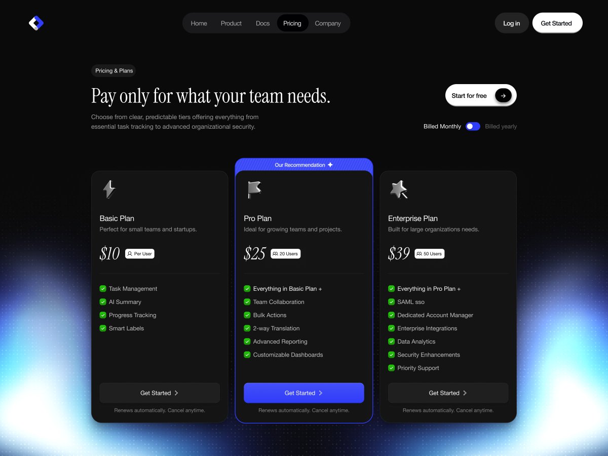 💎 SaaS Pricing Tier Layout — Dark Mode UI Concept