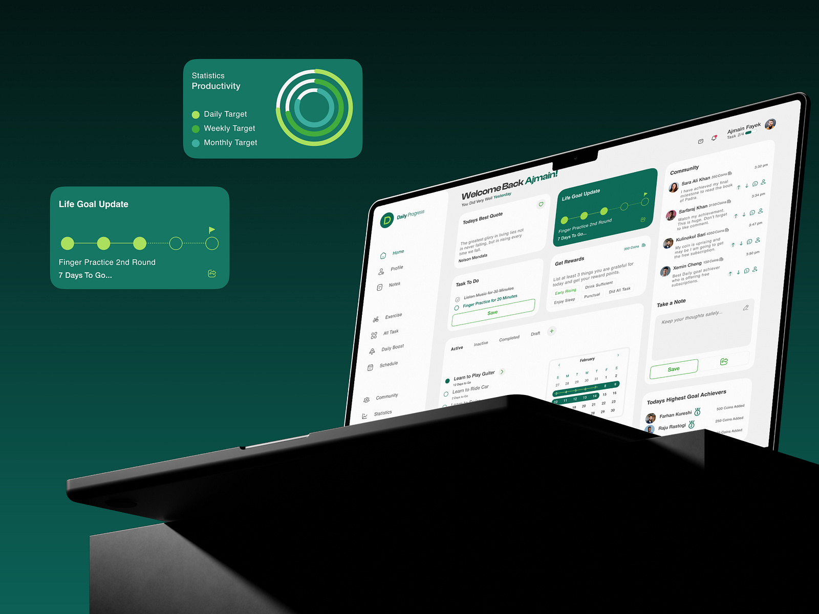 Daily Progress Dashboard UI Design