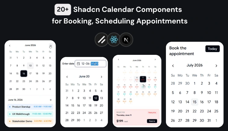20+ Shadcn Calendar Components for Booking Platforms