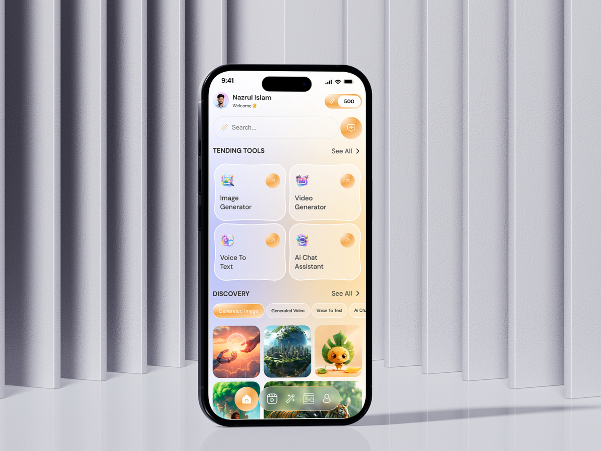 AI Tools Mobile App UI – Image & Video Generator Dashboard