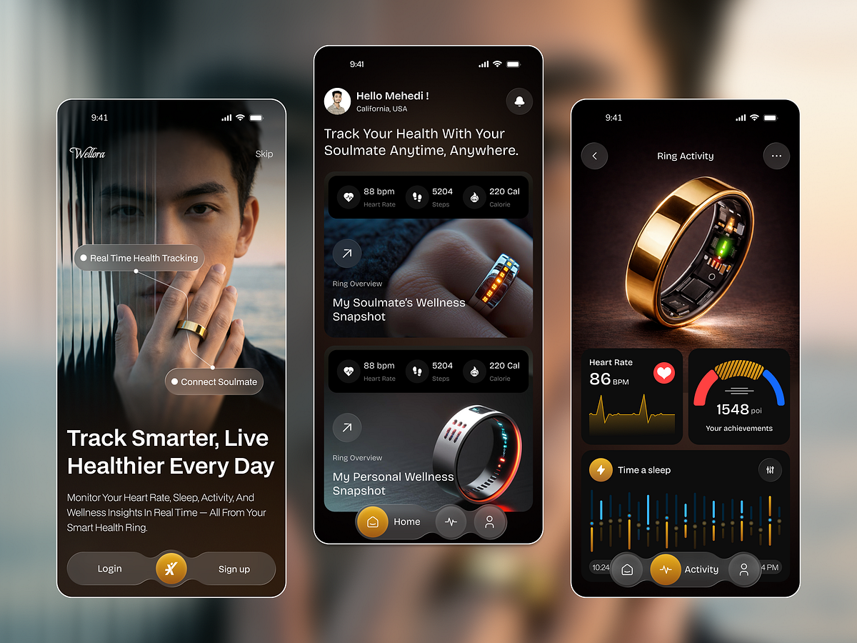 Wellora Smart Health Ring Mobile App UI/UX | Health Tracking