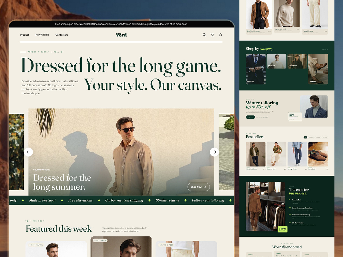 Menswear Product E-commerce Website UI/UX