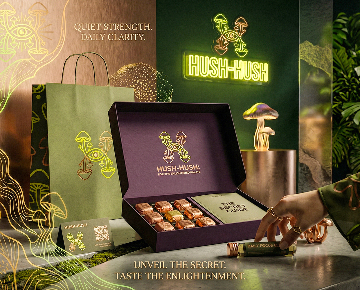 HUSH-HUSH - Functional Mushroom Chocolate Branding Image 10