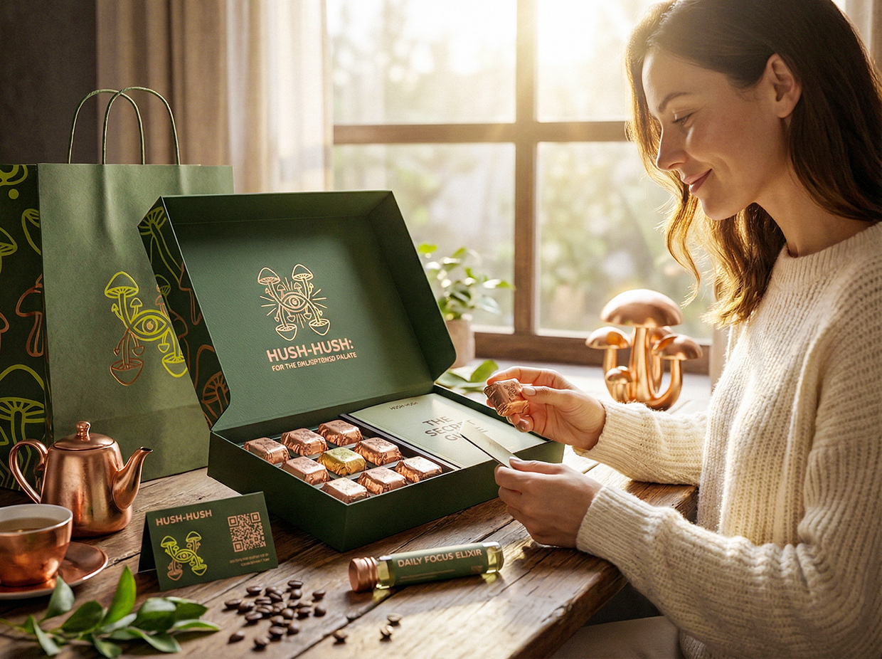 HUSH-HUSH - Functional Mushroom Chocolate Branding Image 14