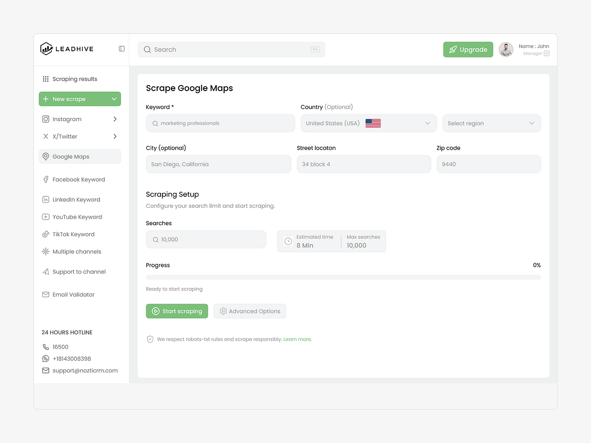 Google Maps Data Scraping SaaS Dashboard UI Design