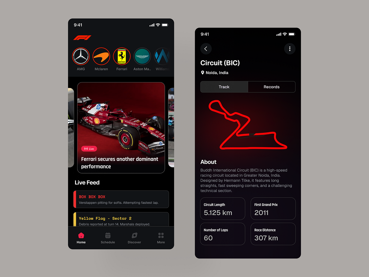 Formula 1 Mobile App UI | Live Racing Experience | Rish Designs