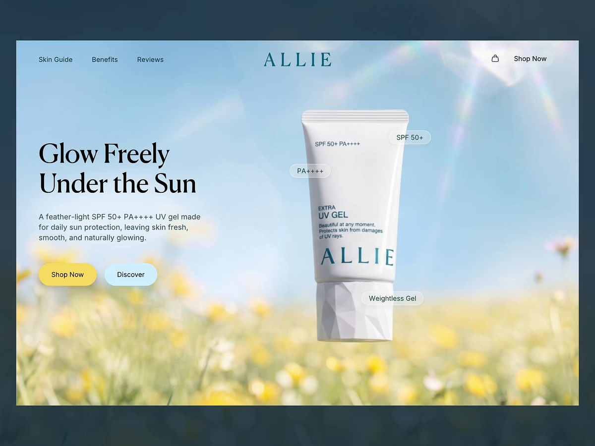 ALLIE Sunscreen Hero Section | Luxury Skincare Landing Page UI Image 0