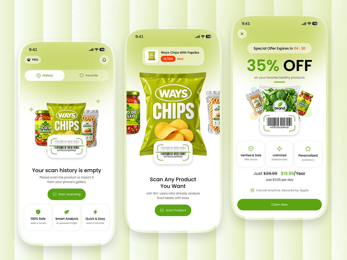Healthy Food Scanner App Design AI Nutrition Tracking & Barcode Image 0
