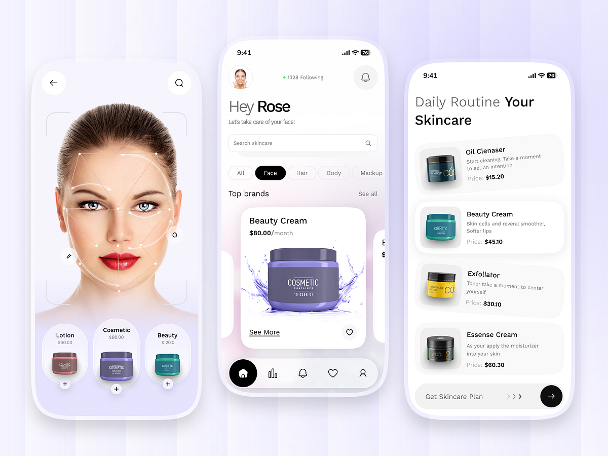 AI Skincare App UI/UX Design Face Analysis & Beauty Routine Image 0