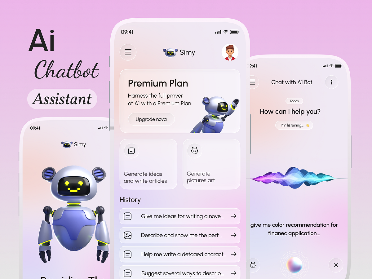AI Assistant Mobile App Design Chatbot, Content Creation & Image