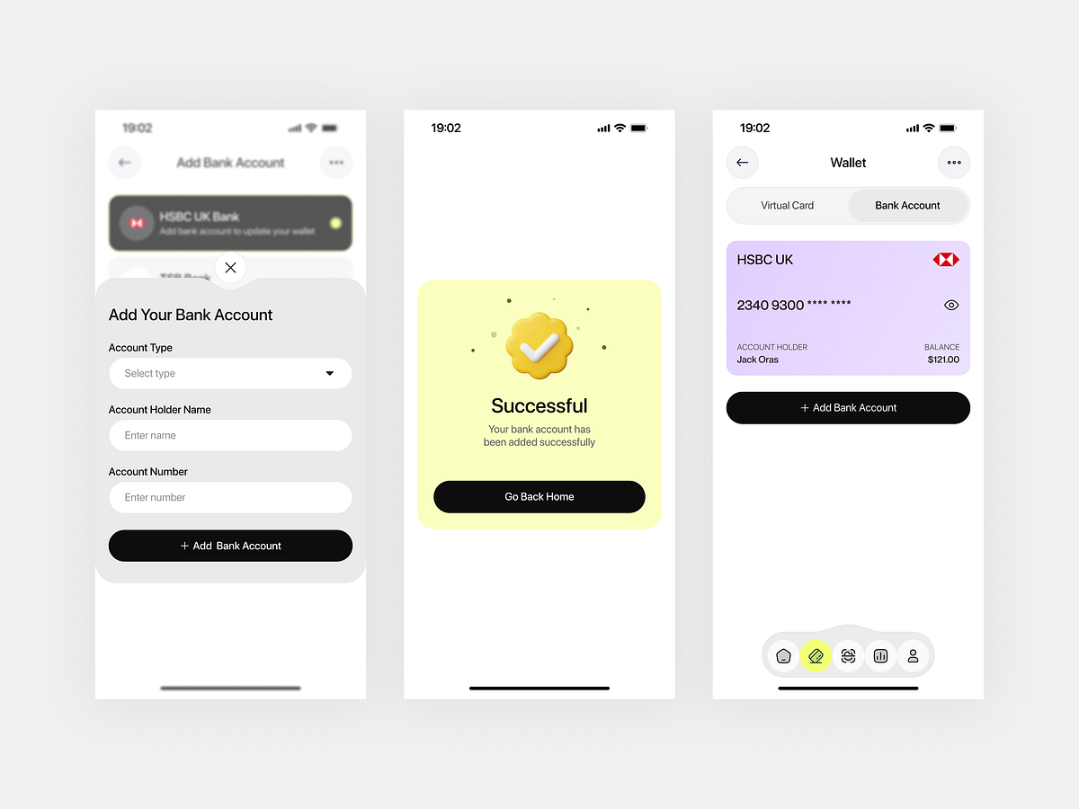 Digital Wallet App UI - Add Bank Account Flow