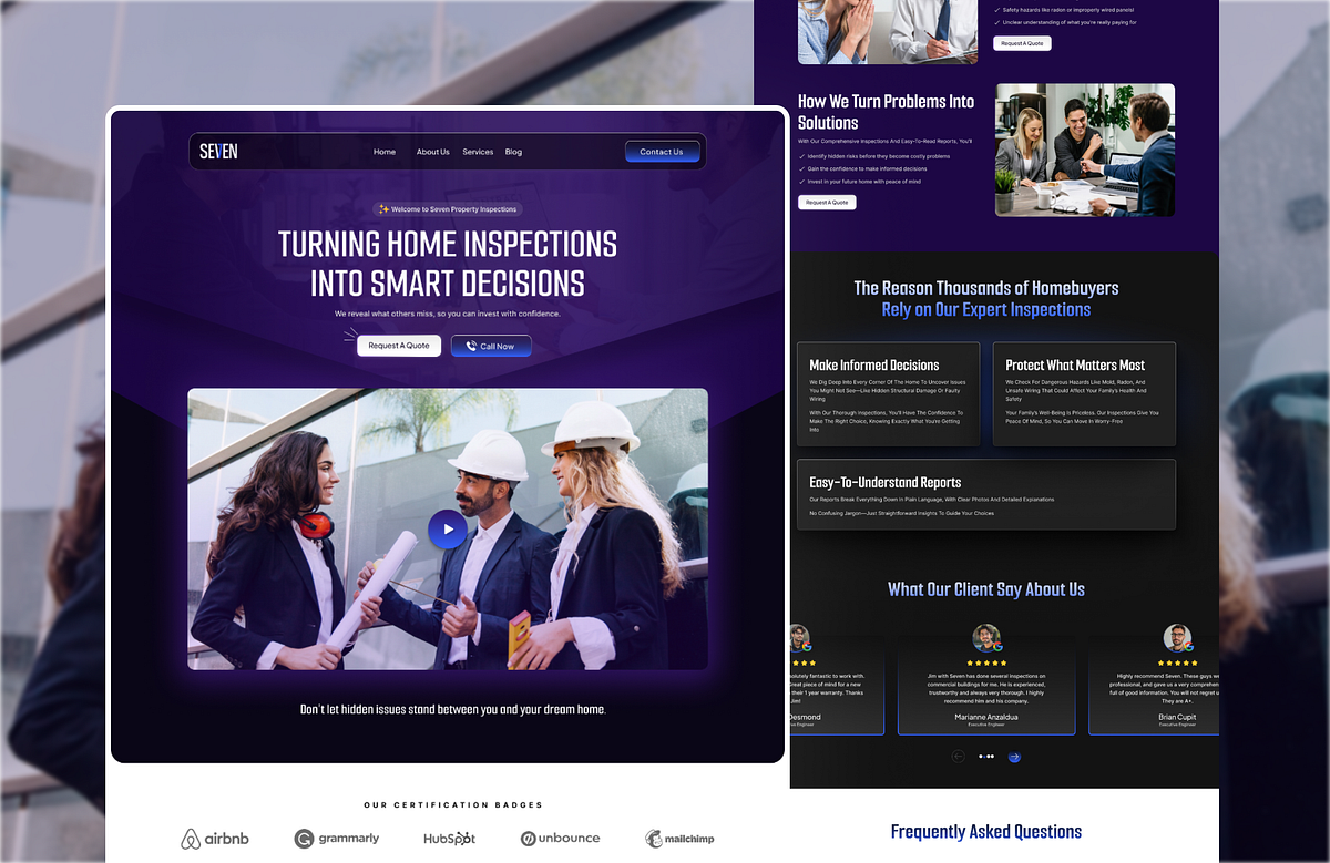 Seven Property Inspection – Landing Page UIUX Design