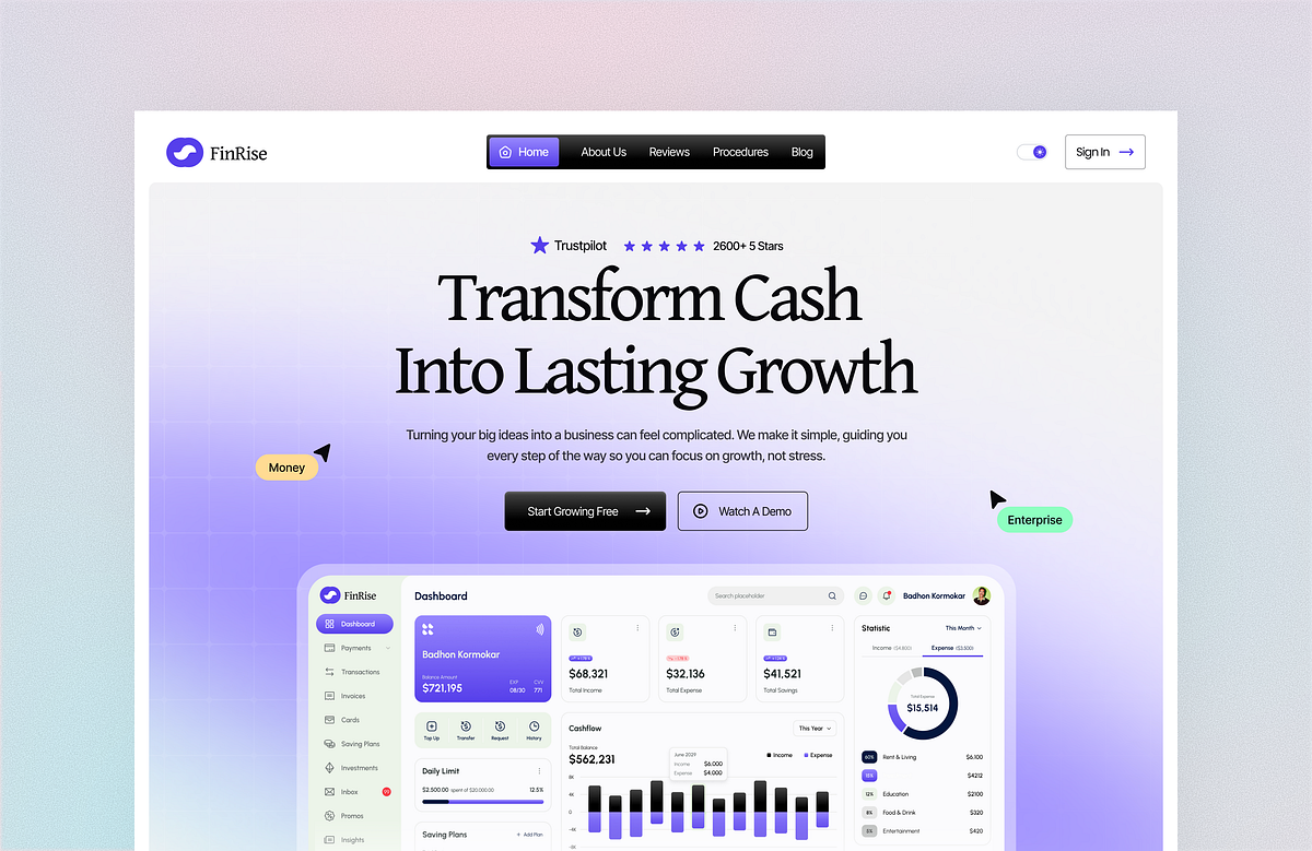 FinRise – Smart Finance Landing Page Image 0