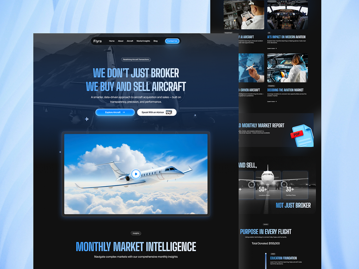 Flyra — Aircraft Brokerage Landing Page Design