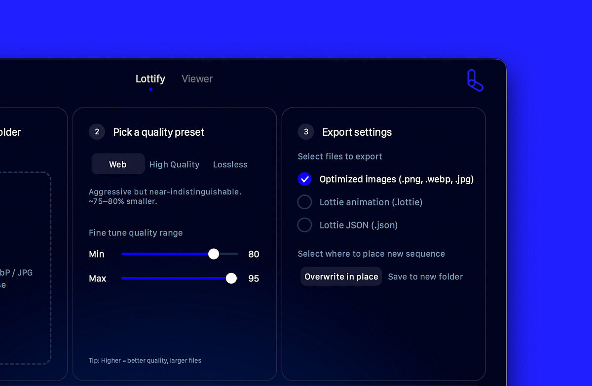 Lottify | Lottie image sequence compression MacOS app Image 1