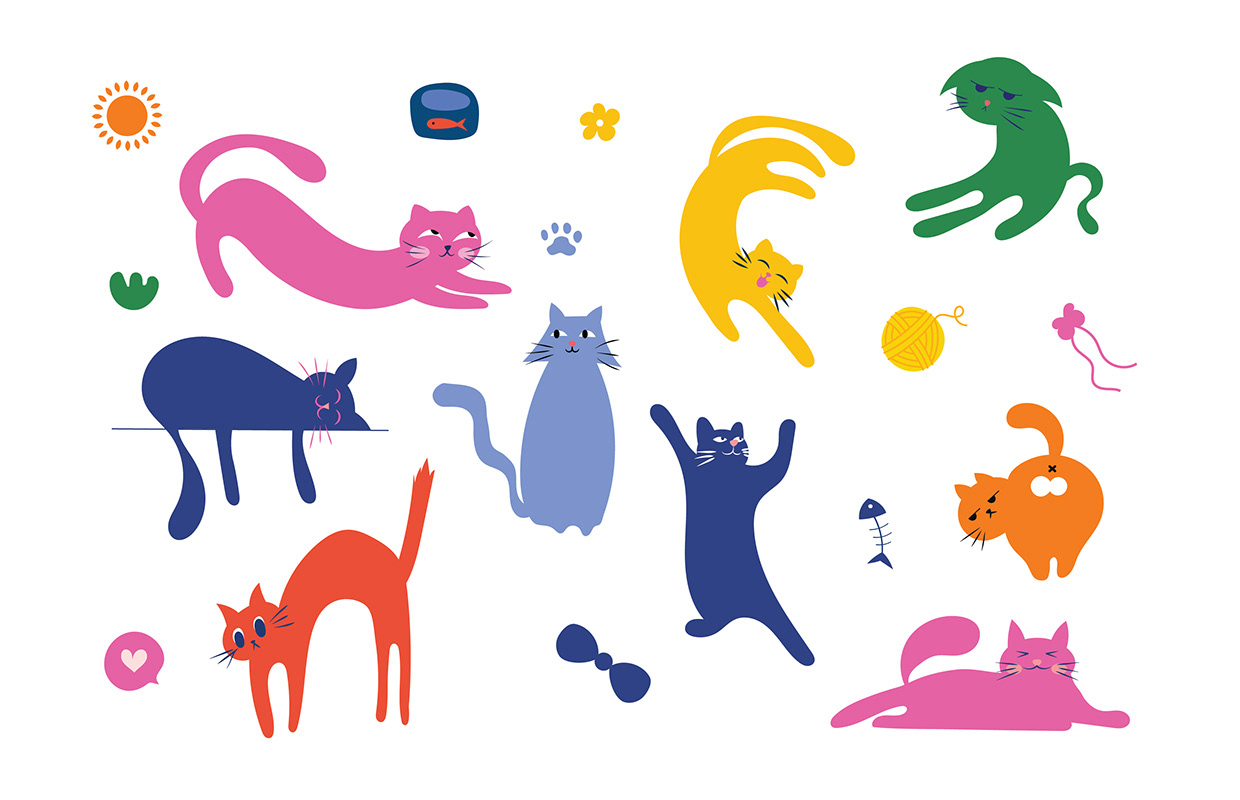 Funny Cat Vector Art Bundle – Flat Illustrations Image 1