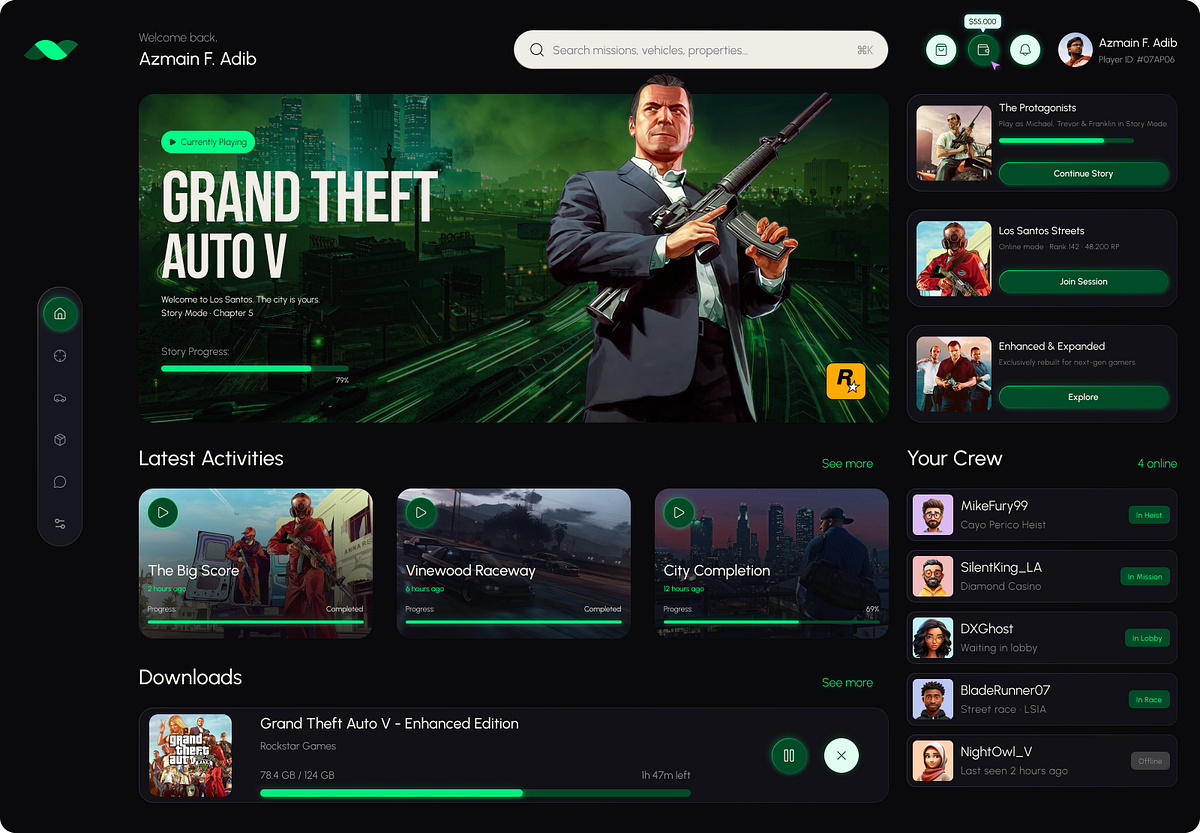 GTA V Dashboard Design Game UI Image 1