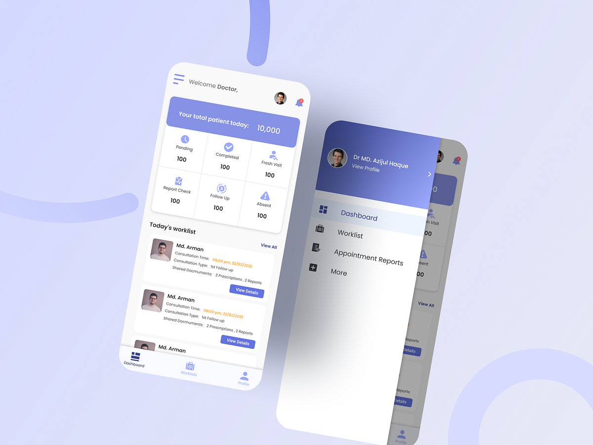 Medical App UI Design: Doctor Dashboard View