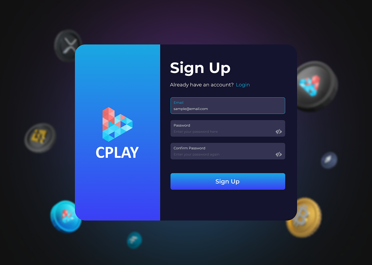 Sign Up Page for NFT app store 'CPLAY'