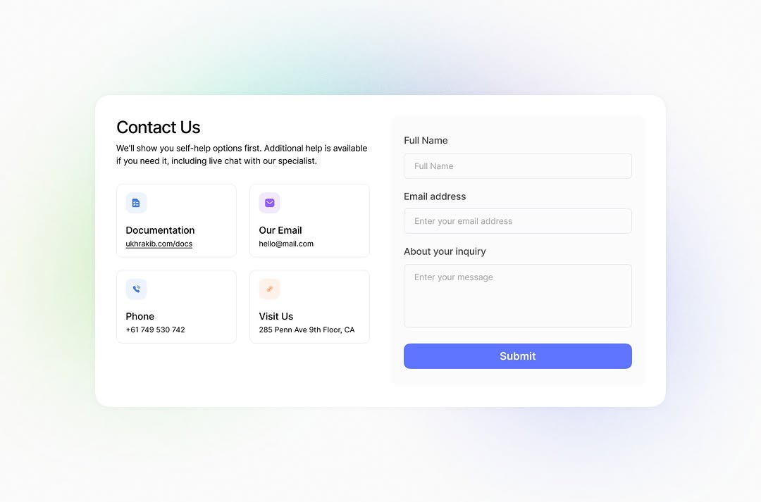 Contact Us page UI Design