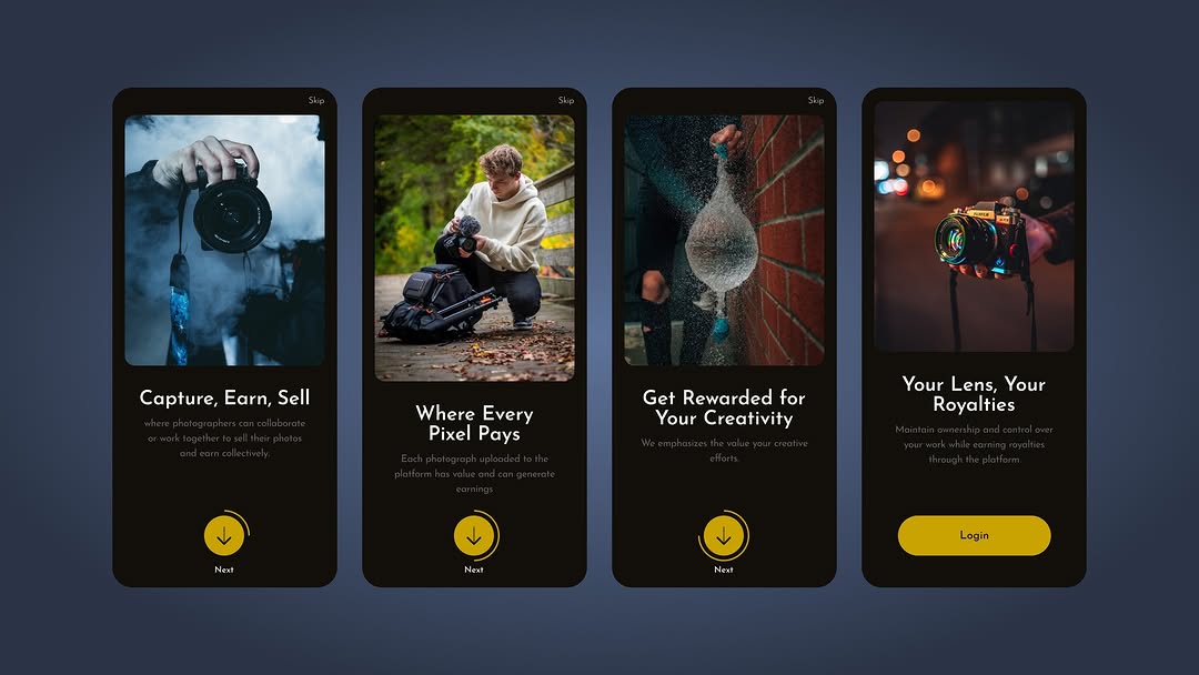 Onboarding screens of a Photography Selling Application Image 1