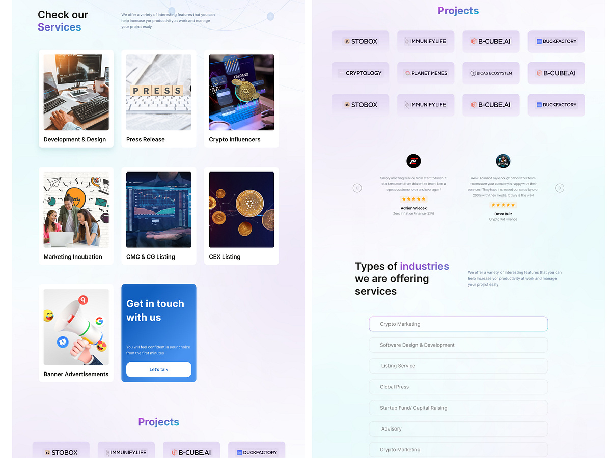 Landing page design for Web3 and Crypto marketing agency. Image 1