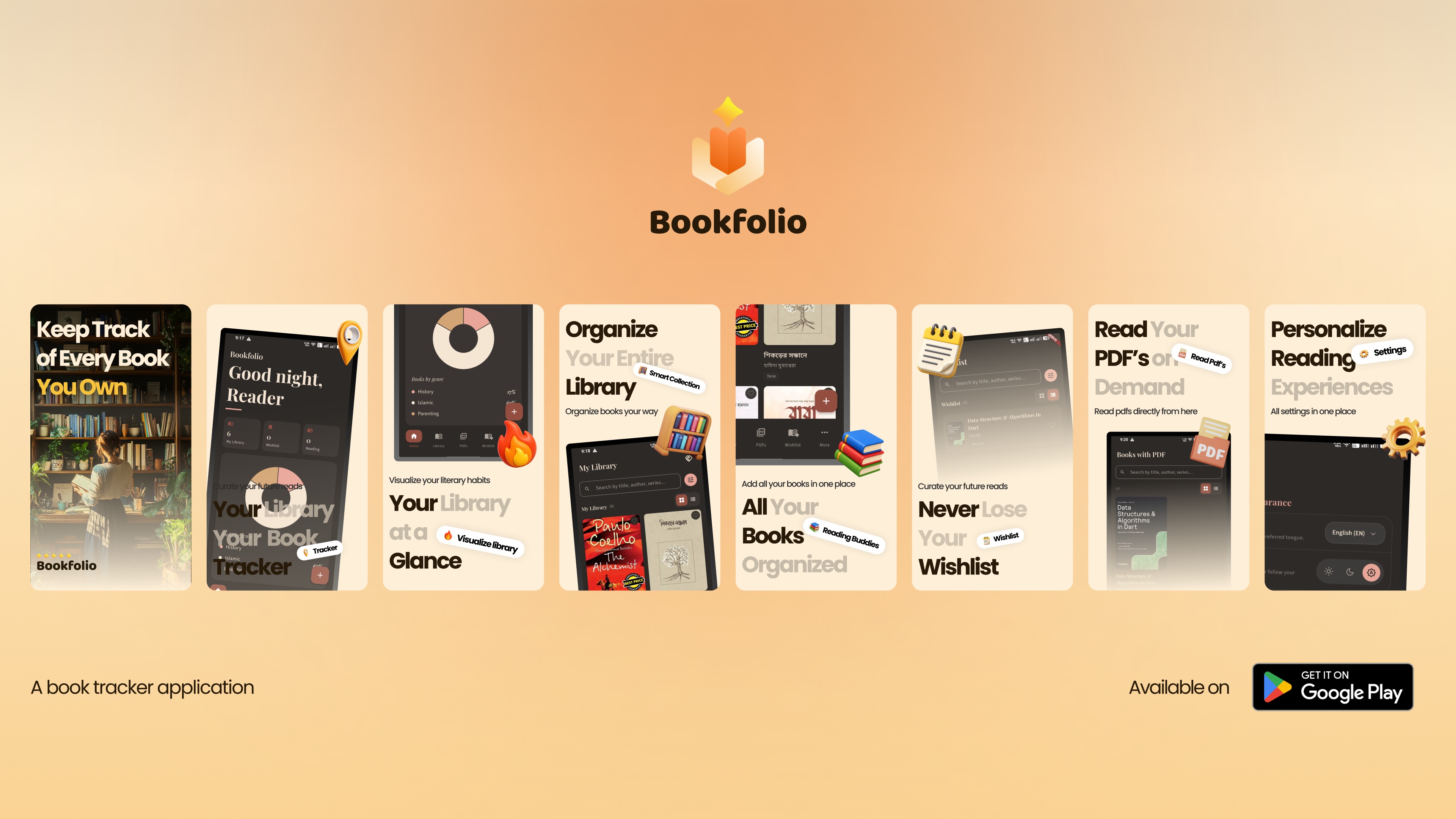 Play Store screenshot design for Bookfolio:Book tracker