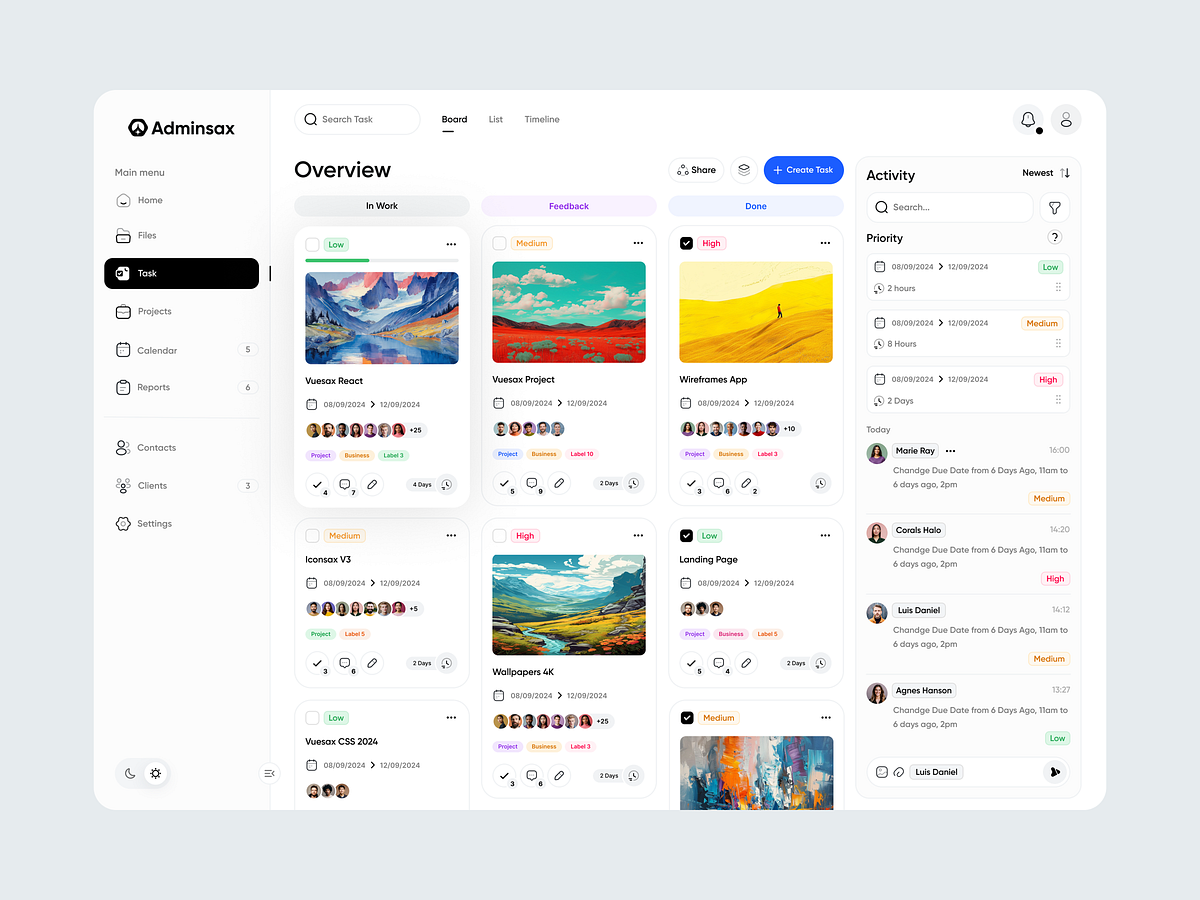 Vuesax Admin Task Dark Mode Image 0