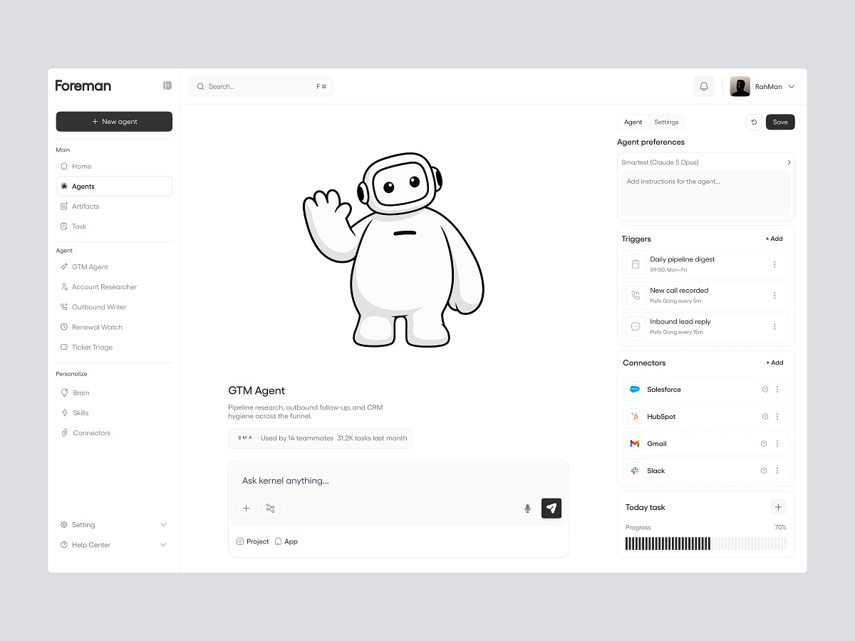 AI Agent Builder Platform | Enterprise SaaS Dashboard UI/UX