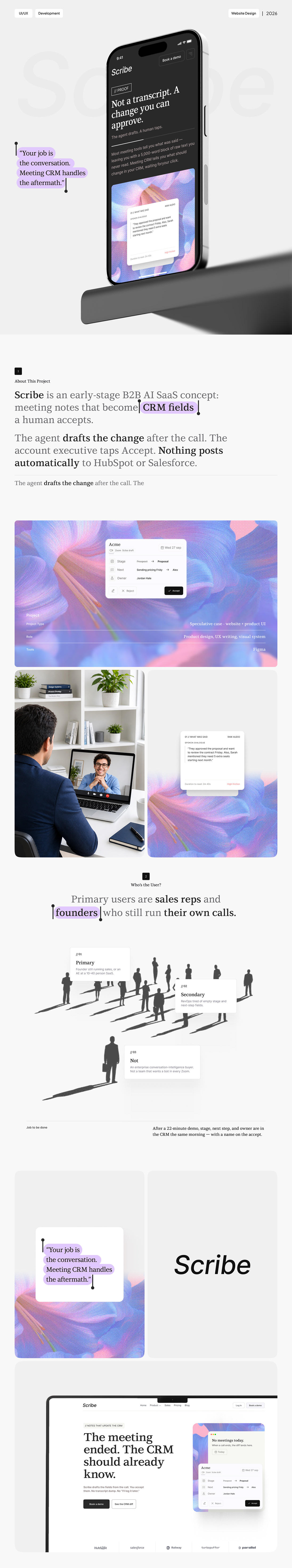 Scribe - AI SaaS Website & CRM Diff App UI/UX Design