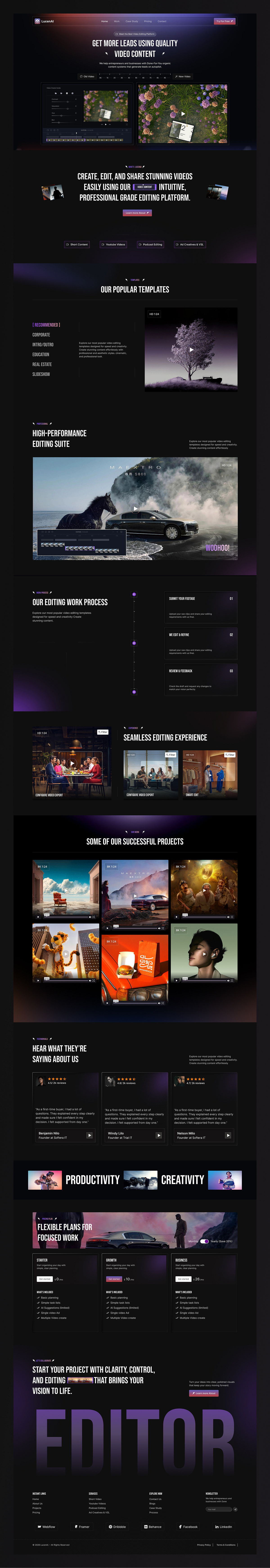 Cinematic Video Editing Landing Page (Dark UI) Image 0