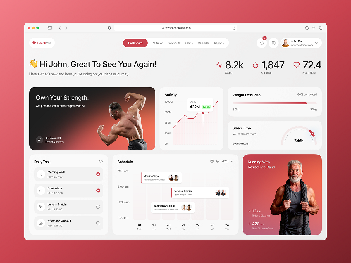 HealthVibe, Fitness Dashboard UI (Light & Dark Mode) Image 2
