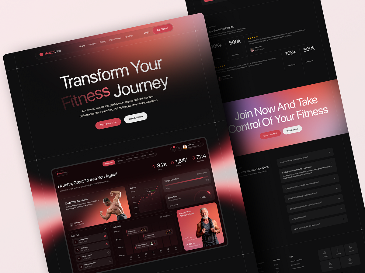 HealthVibe — Fitness SaaS Landing Page & Dashboard UI Image 0