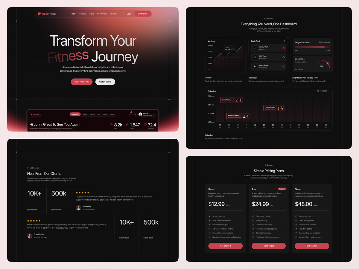 HealthVibe — Fitness SaaS Landing Page & Dashboard UI Image 2