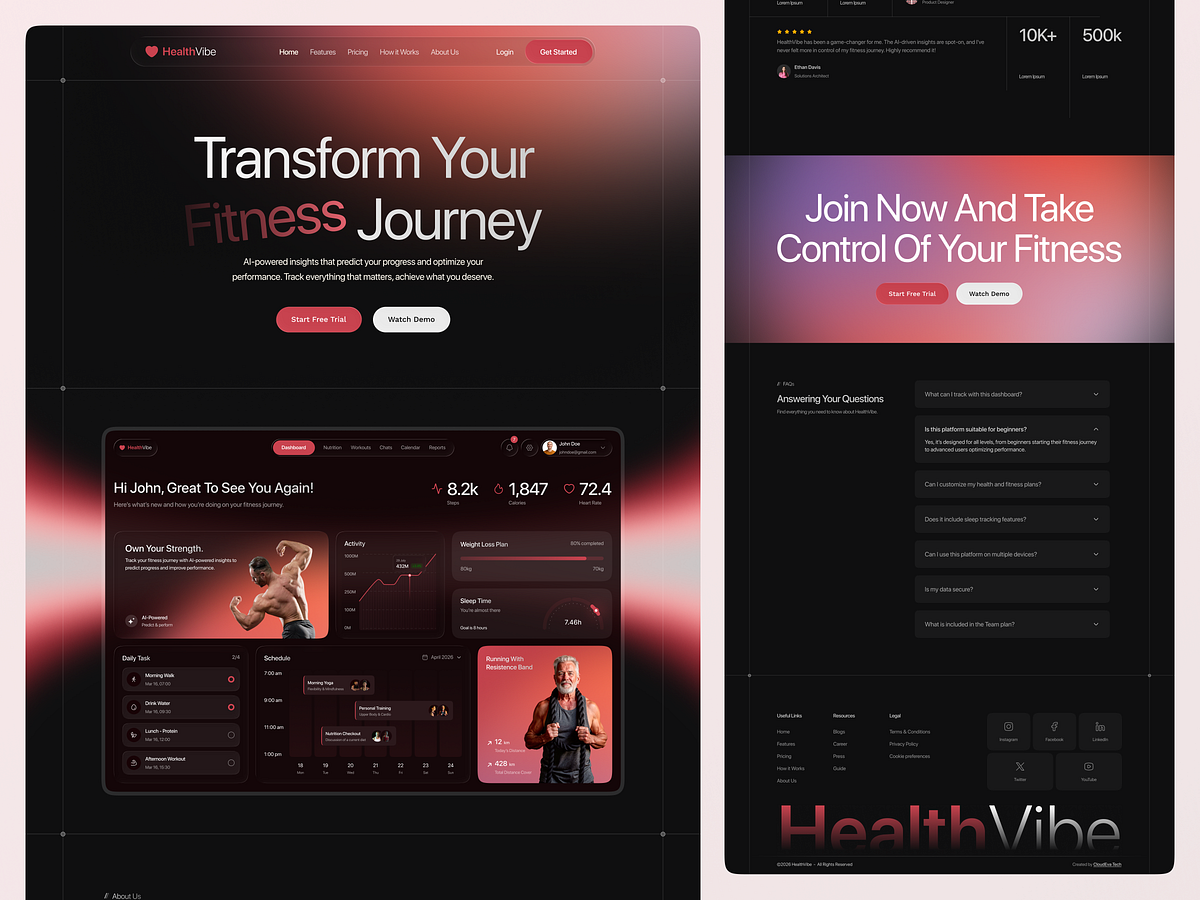 HealthVibe — Fitness SaaS Landing Page & Dashboard UI Image 3