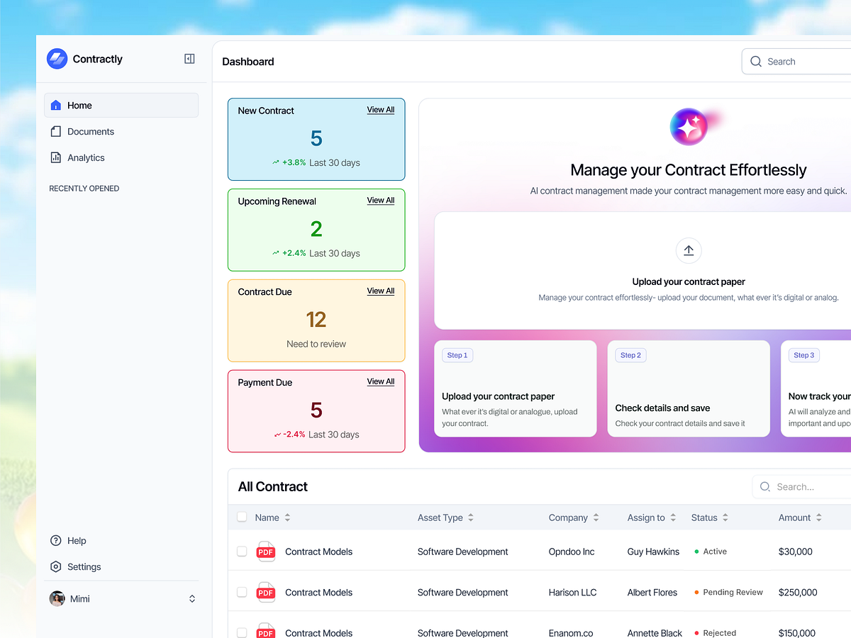 Contractly - Contract Management SaaS Dashboard Image 1