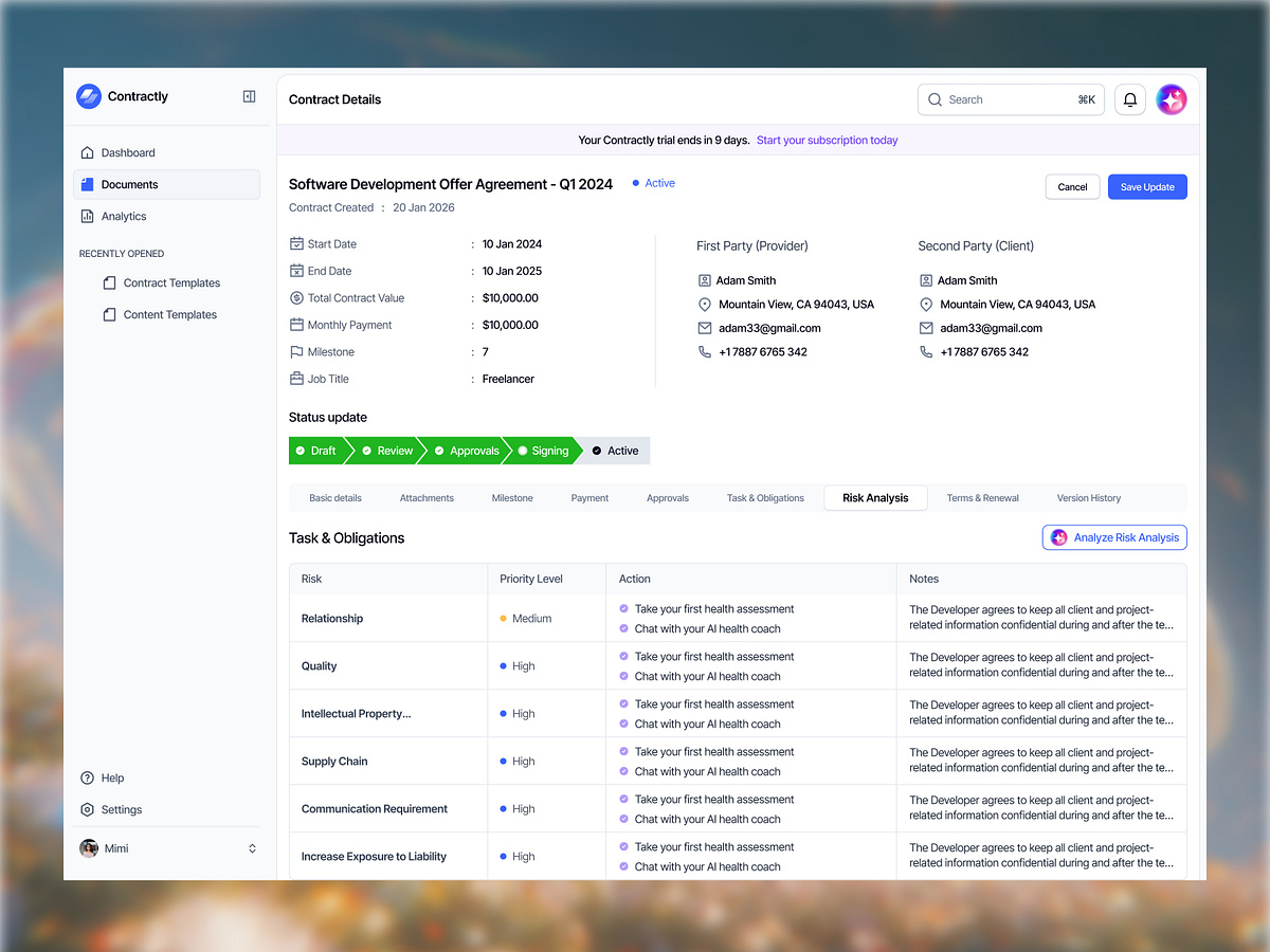 Contractly - Project Details Risk Analysis Page