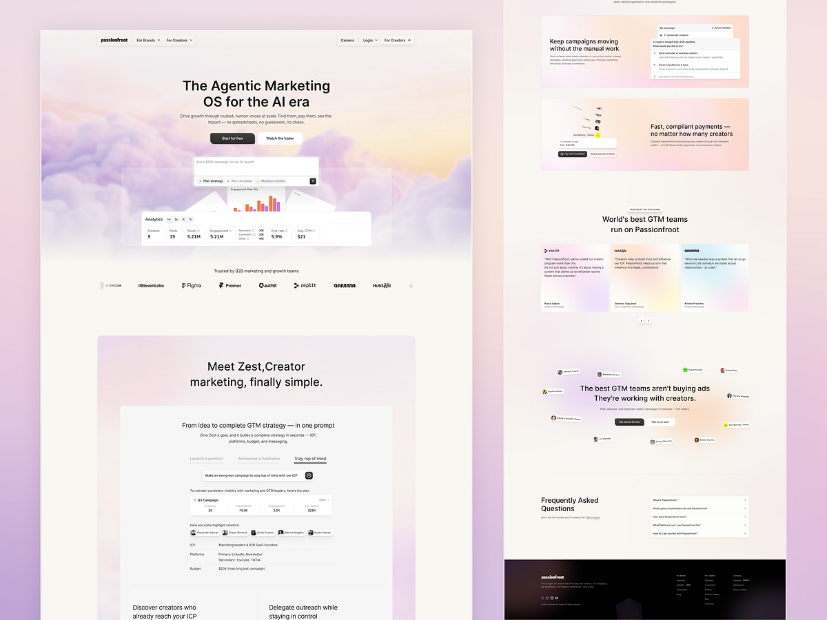 Passionfroot – AI Marketing OS & Creator GTM Landing Page Design