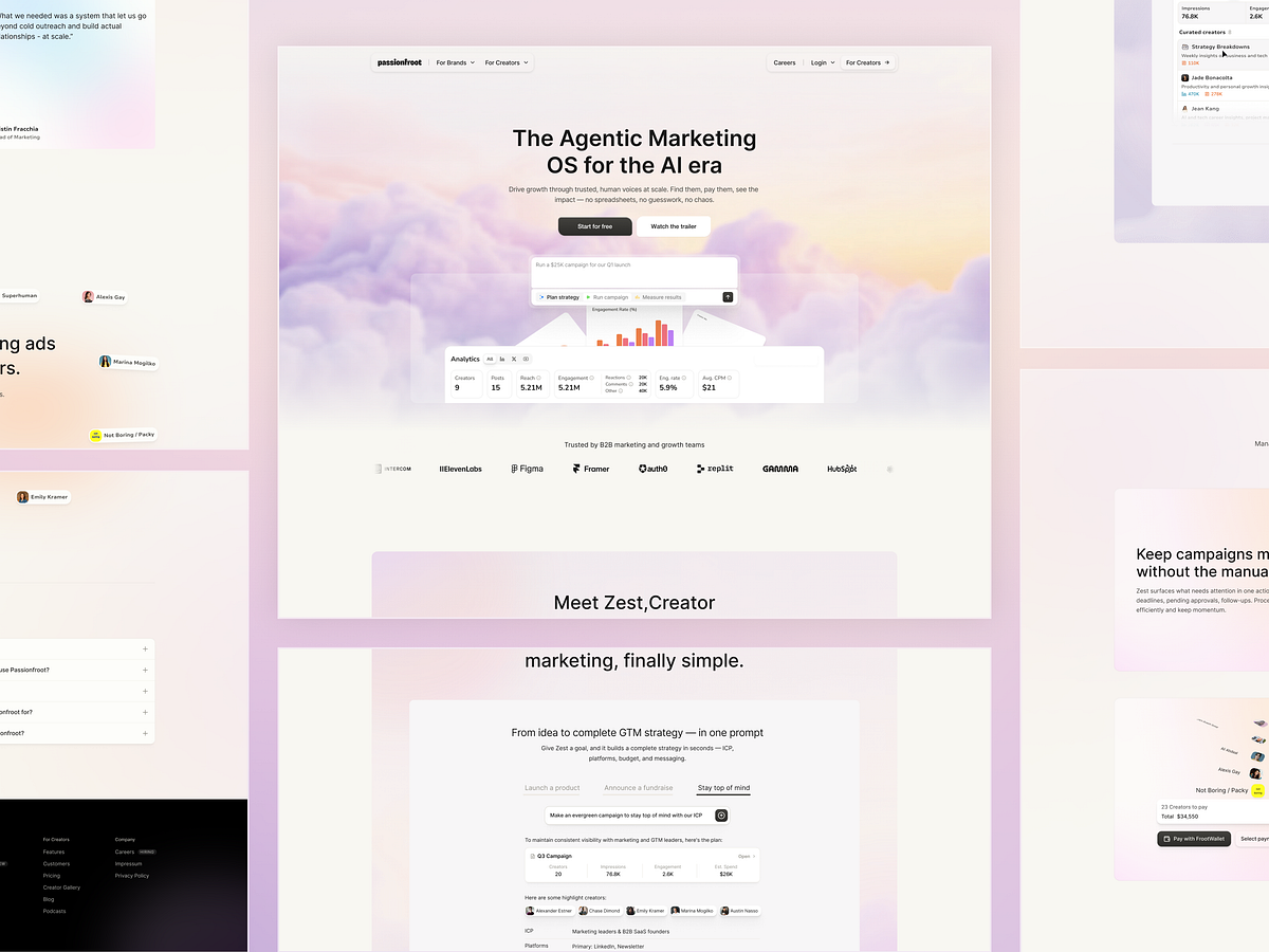 Passionfroot – AI Marketing OS & Creator GTM Landing Page Design Image 1