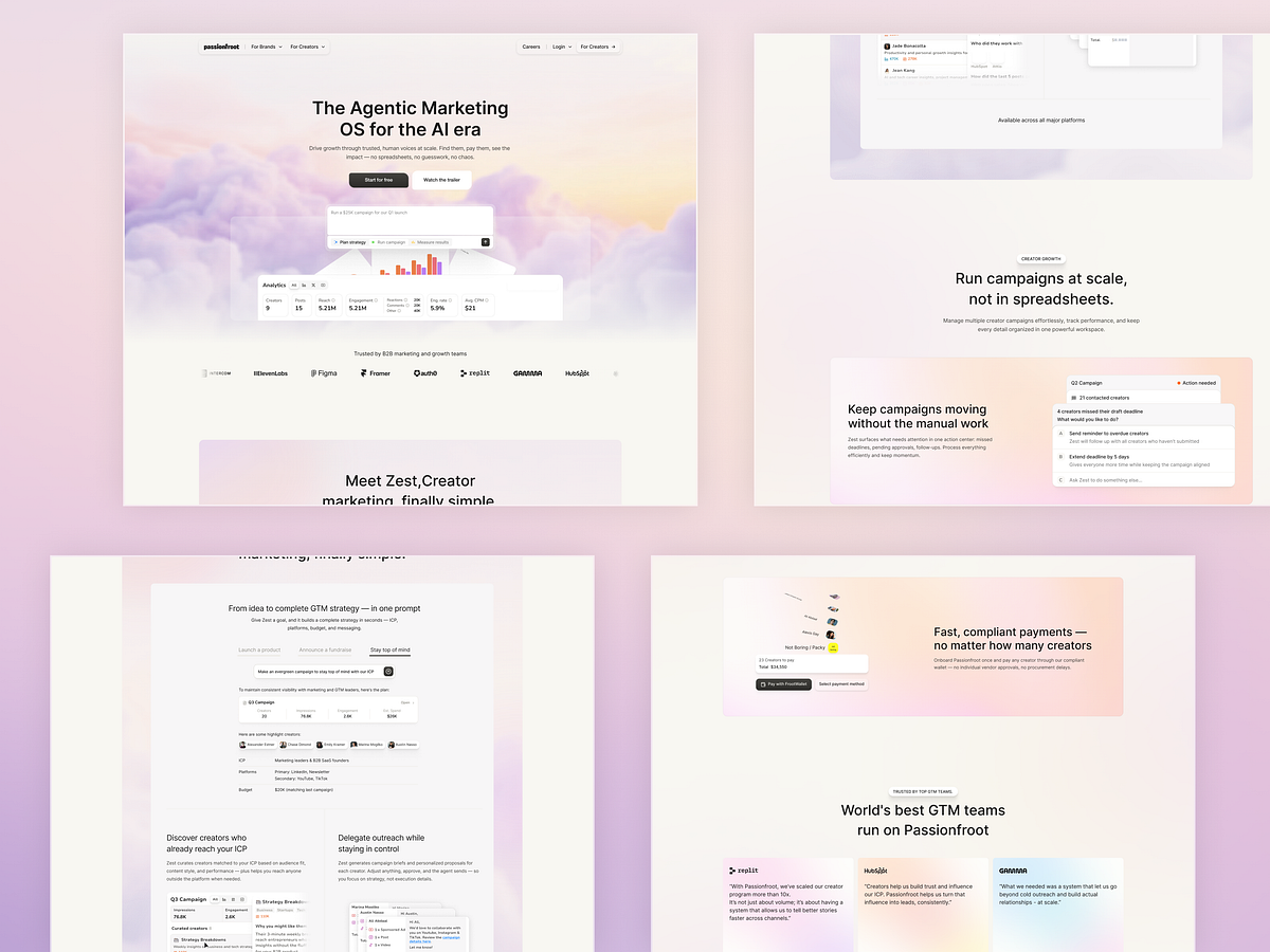 Passionfroot – AI Marketing OS & Creator GTM Landing Page Design Image 2