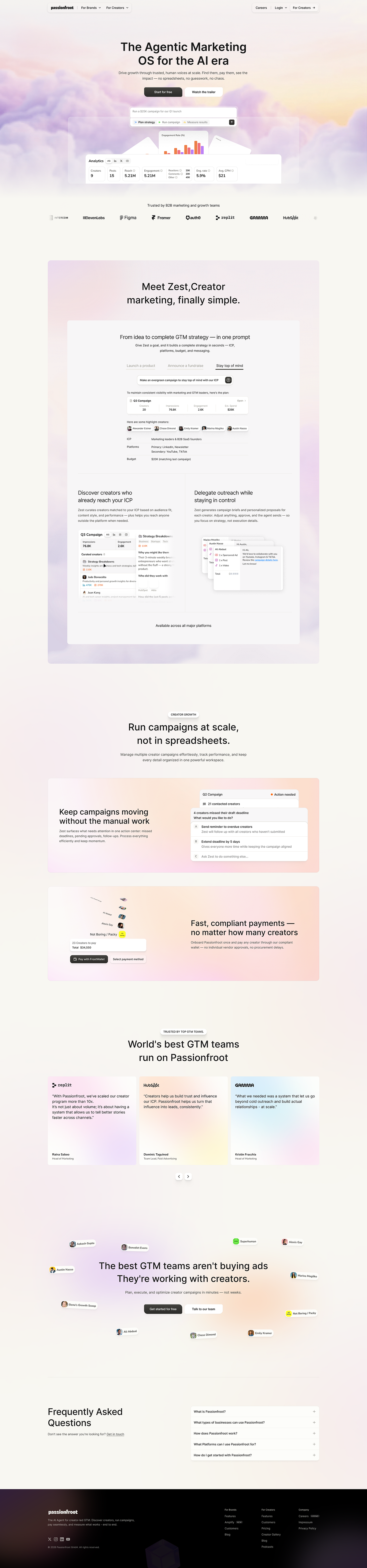 Passionfroot – AI Marketing OS & Creator GTM Landing Page Design Image 3