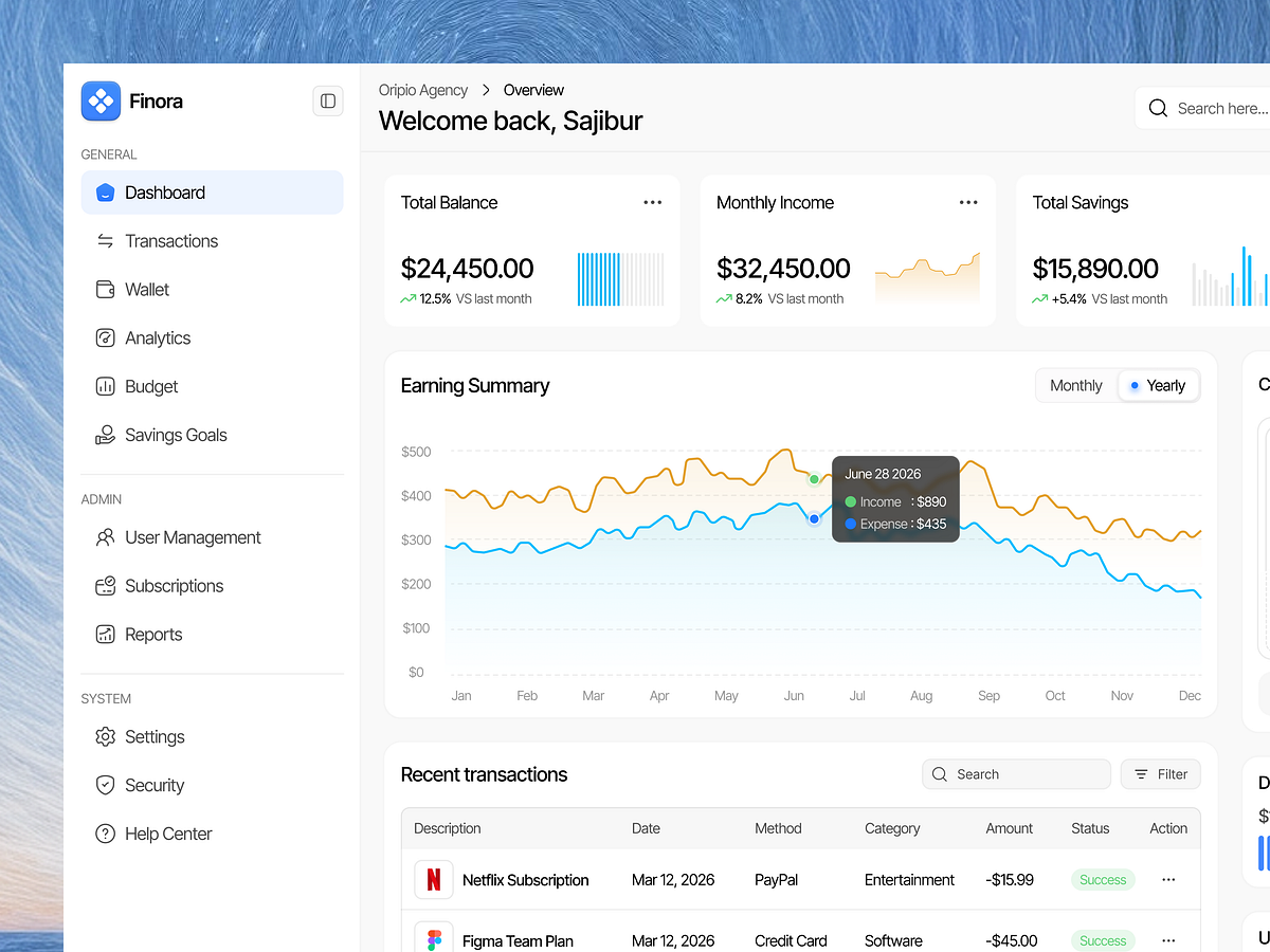 Finora - Finance Management Dashboard Image 1