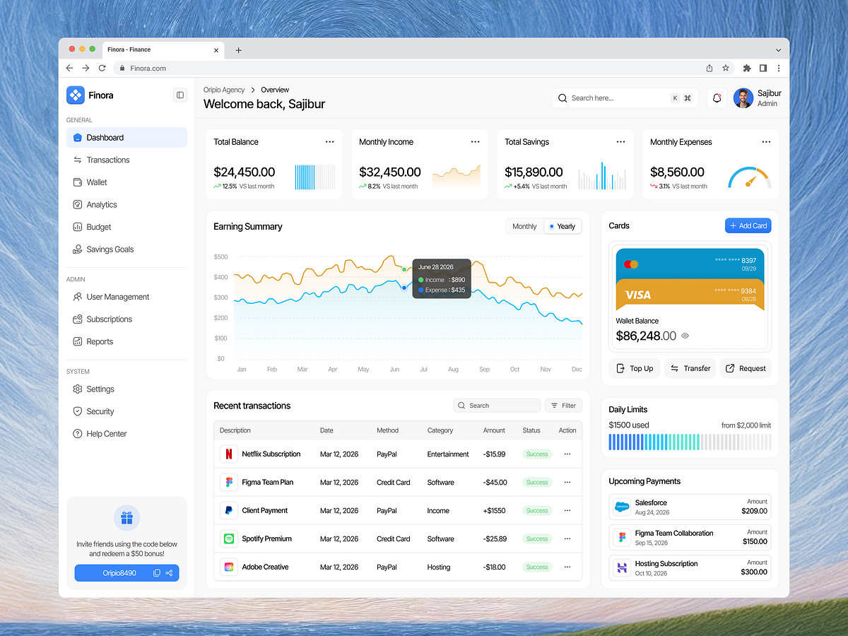 Finora - Finance Management Dashboard Image 3