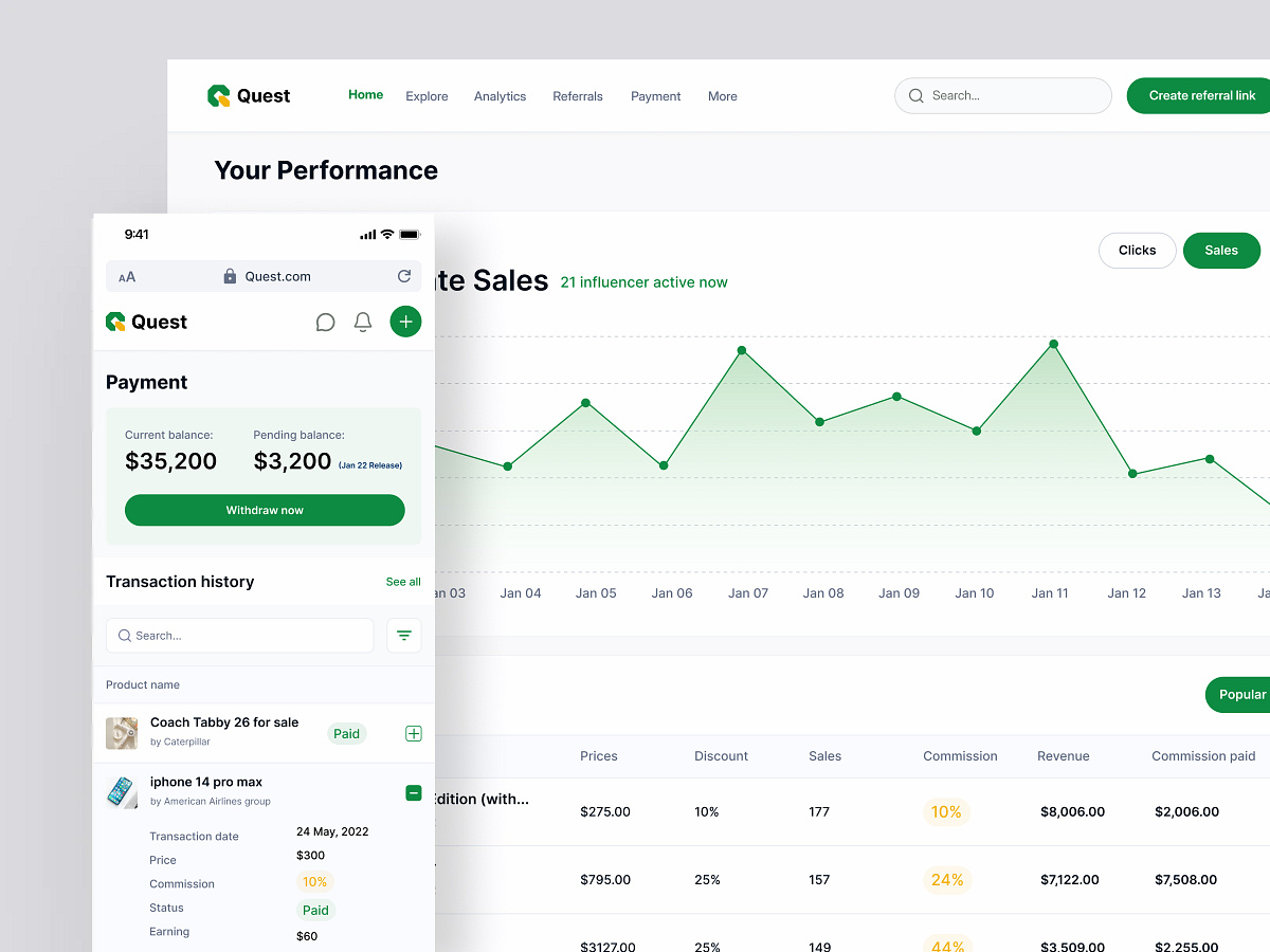Quest — Responsive SaaS Dashboard for Affiliate Marketing Image 3