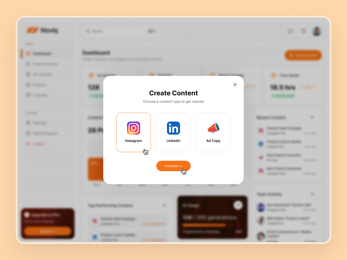 Noviq - AI Content Creation Flow - SaaS Dashboard UI Image 1
