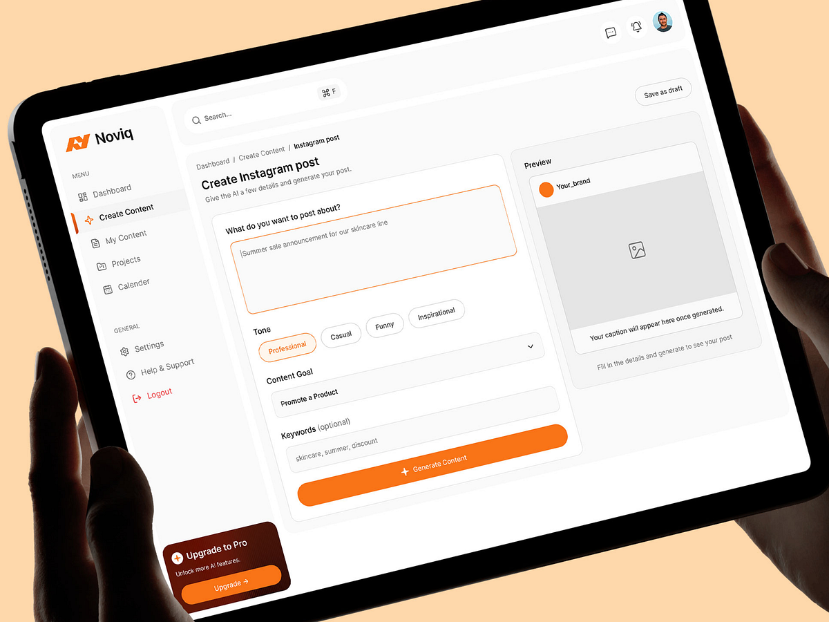 Noviq - AI Content Creation Flow - SaaS Dashboard UI Image 2