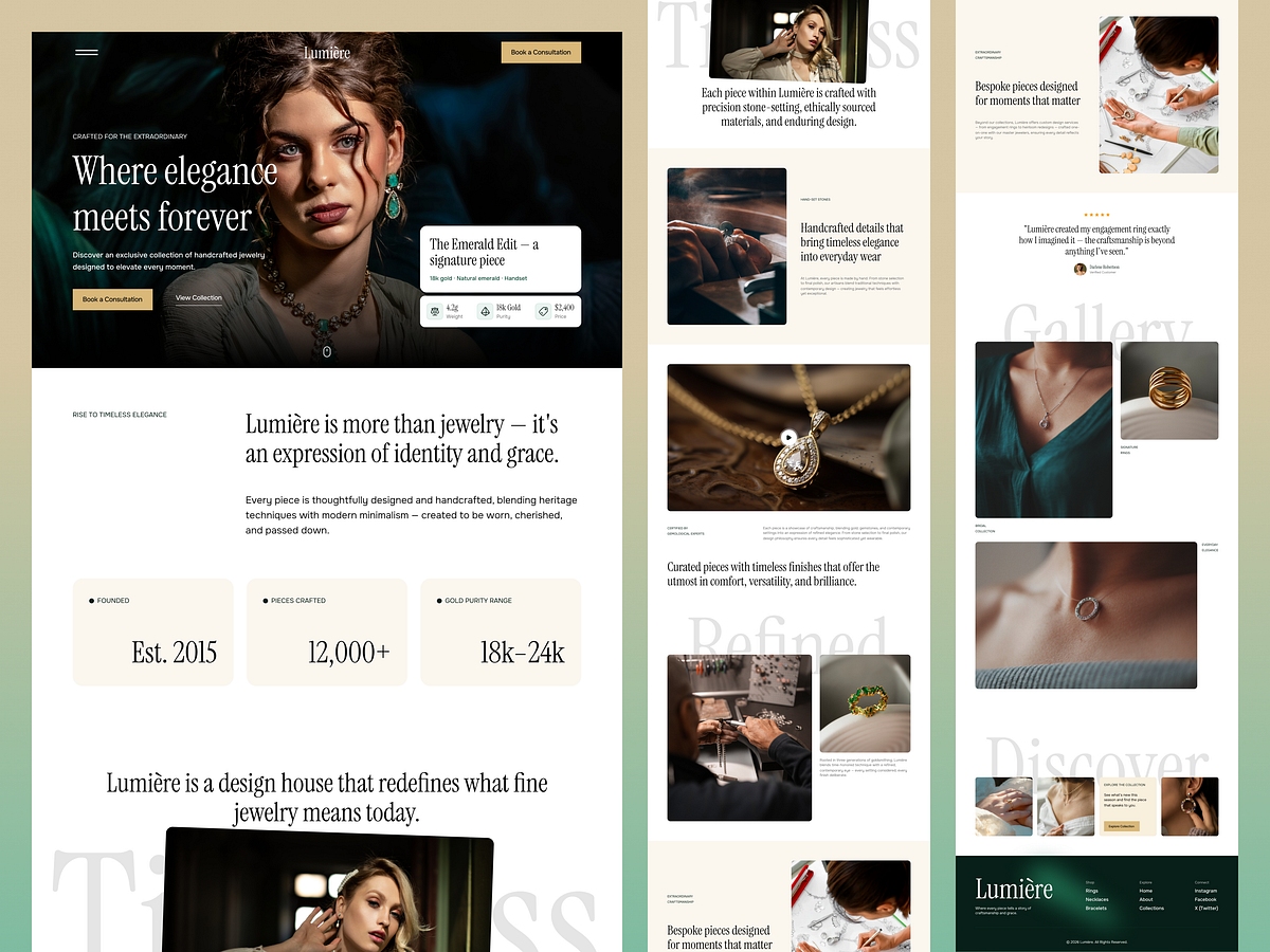 Jewelry Brand Landing Page – Lumière Website Design