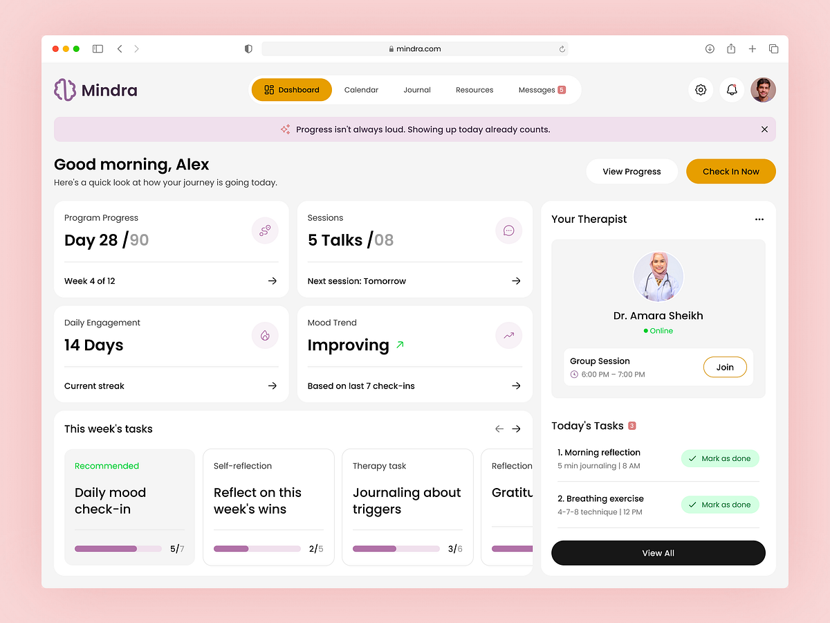 Mental Health App Dashboard Design – Mindra